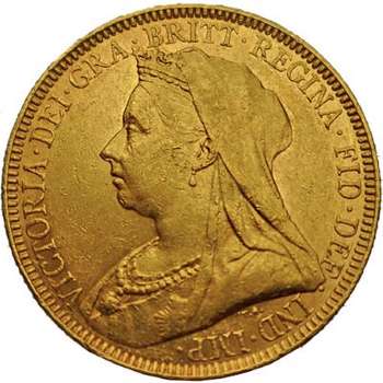 1893 Great Britain Queen Victoria Veil Head Sovereign Gold Coin