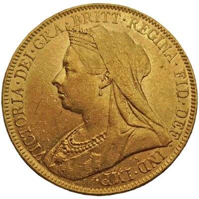 1898 Great Britain Queen Victoria Veil Head Sovereign Gold Coin