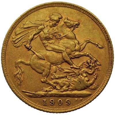 1909 Great Britain King Edward VII St George Sovereign Gold Coin