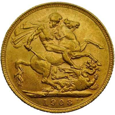 1908 Great Britain King Edward VII St George Sovereign Gold Coin
