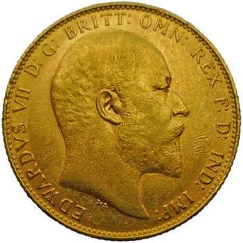 1908 Great Britain King Edward VII St George Sovereign Gold Coin