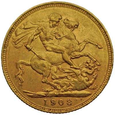 1908 Melbourne King Edward VII St George Sovereign Gold Coin