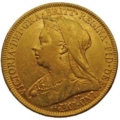 1896 Great Britain Queen Victoria Veil Head Gold Sovereign Gold Coin