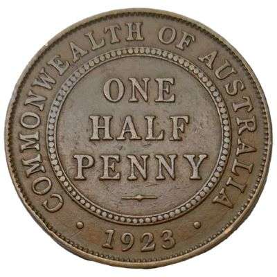 1923 Australia King George V Half Penny Copper Coin
