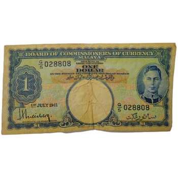 1941 King George VI Malaya 1 Dollar Banknote