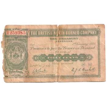 1938 British North Borneo 50 Cent Banknote