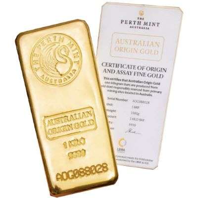 1 kg Perth Mint Australian Origin Gold Bullion Cast Bar