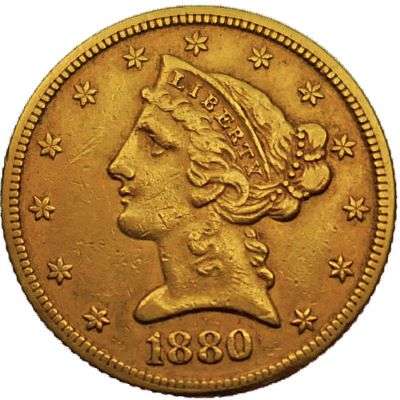 1880 USA Liberty Head Five Dollar Gold Coin