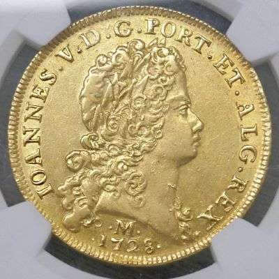 1728 M Brasil Joao V 12800 Reis Gold Coin - NGC AU 55