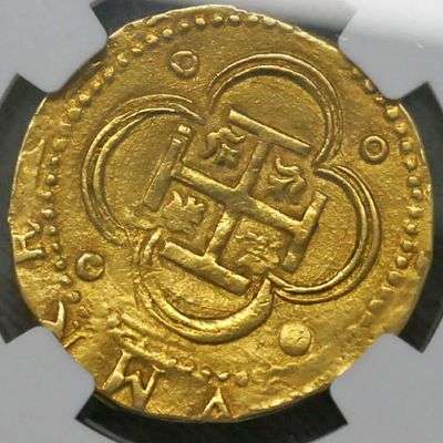 1592-1598  S D Spain Felipe II 4 Escudos Cob Gold Coin - NGC AU 53