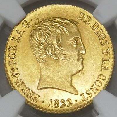 1822 M Spain Ferdinand VII 80 Reales Gold Coin - NGC MS 65
