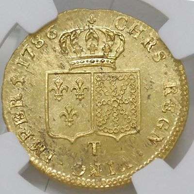 1786 T France Louis XVI Bare Head 2 d'or Gold Coin - NGC MS 64