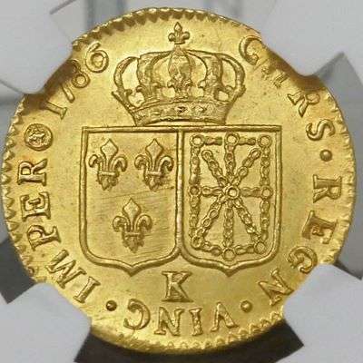 1786 K France Louis XVI Bare Head d'or Gold Coin - NGC MS 64