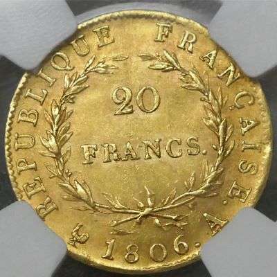 1806 A France Napoleon I Bare head  20 Francs Gold Coin - NGC MS 61
