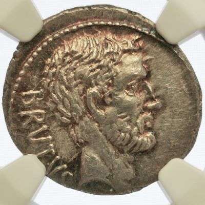 54 BC Rome Imperatorial - Marcus Junius Brutus - Denarius Ancient Silver Coin - NGC CH AU