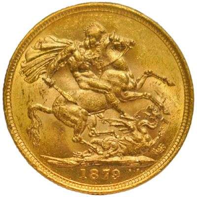 1879 M Australia Queen Victoria Young Head Sovereign Gold Coin