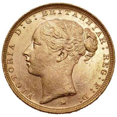 1886 M Australia Queen Victoria Young Head Sovereign Gold Coin