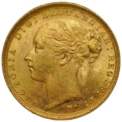 1887 M Australia Queen Victoria Young Head Sovereign Gold Coin