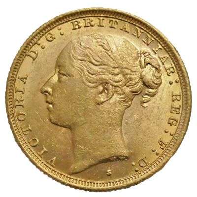 1887 S Australia Queen Victoria Young Head Sovereign Gold Coin