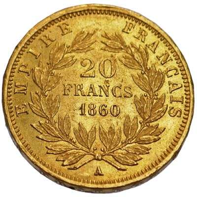 1860 A France Napoleon III 20 Francs Gold Coin