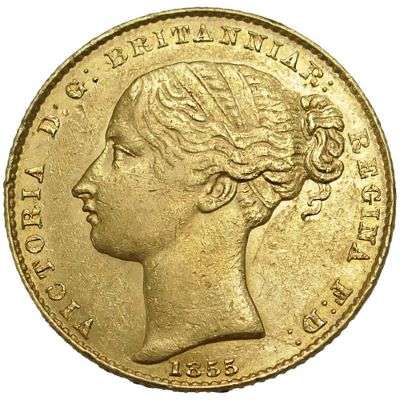 1855 Australia Queen Victoria Sydney Mint Type I Sovereign Gold Coin