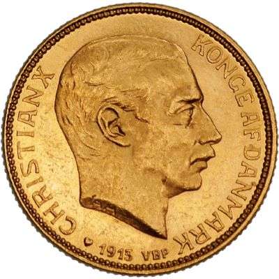 1915 Denmark Christian X 20 Kroner Gold Coin
