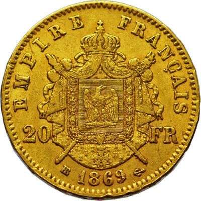 1869 A France Napoleon III 20 Franc Gold Coin