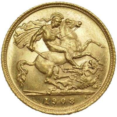 1908 S Australia King Edward VII St George Half Sovereign Gold Coin