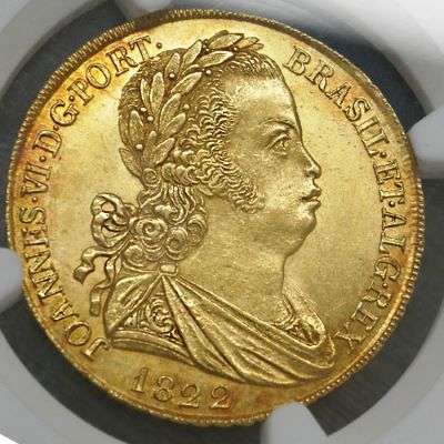 1822 Portugal King Joao VI Peca 6400 Reis Gold Coin - NGC MS 64