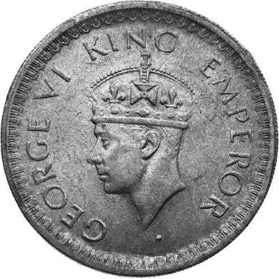 1944 L India George VI Half Rupee Silver Coin