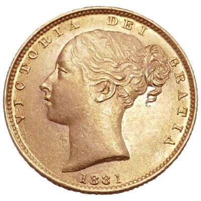 1881 S Australia Queen Victoria Young Head Shield Sovereign Gold Coin