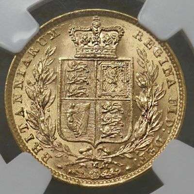 1874 M Australia Victoria Young Head Shield Sovereign Gold Coin- NGC MS 62
