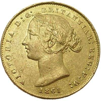 1861 Australia Queen Victoria Sydney Mint Type II Sovereign Gold Coin