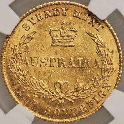 1857 Australia Queen Victoria Sydney Mint Half Sovereign Gold Coin - NGC MS 63
