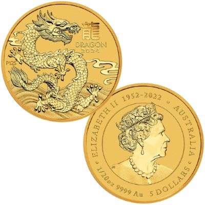 1/20 oz 2024 Australian Year of the Dragon Gold Bullion Coin