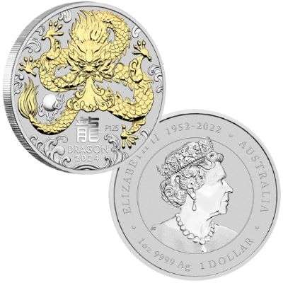 1 oz 2024 Australian Lunar Year of the Dragon Silver Gilded Coin