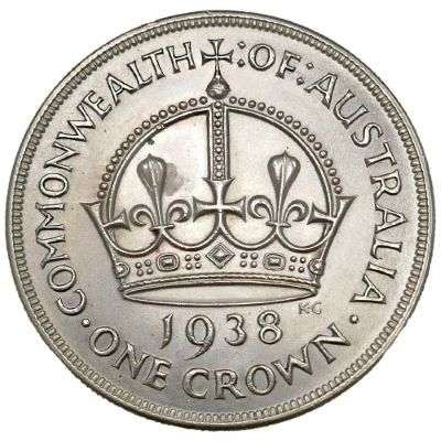 1938 Australia King George VI One Crown Silver Coin