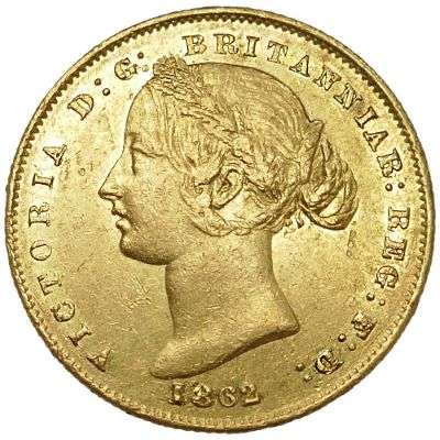 1862 Australia Queen Victoria Sydney Mint Type II Sovereign Gold Coin
