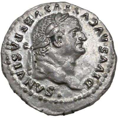 69-79 AD Ancient Rome Imperial - Posthumous Vespasian - Silver Denarius