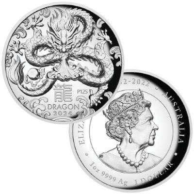 1 oz 2024 Australian Year of the Dragon High Relief Silver Proof Coin