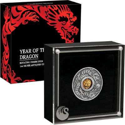 1 oz 2024 Rotating Dragon Silver Antiqued Coin