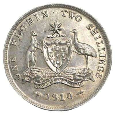 1910 Australia King Edward VII Florin Silver Coin
