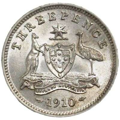 1910 Australia King Edward VII Threepence Silver Coin
