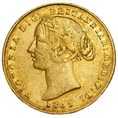 1865 Australia Sydney Mint Type II Queen Victoria Sovereign Gold Coin