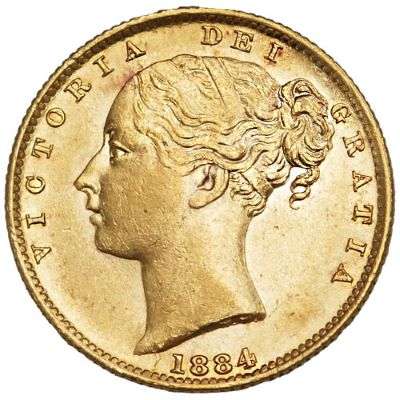 1884 S Australia Queen Victoria Young Head Shield Sovereign Gold Coin