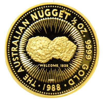 1/2 oz 1988 Nugget Gold Bullion Coin (Proof Strike with welcome stranger Nugget)